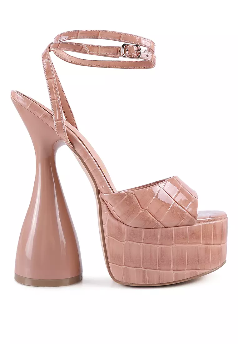 Peach Patent Croc Ultra High Platform Sandals