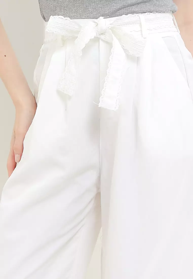 Wideleg Pants W/ Laced Belt And Side Pockets