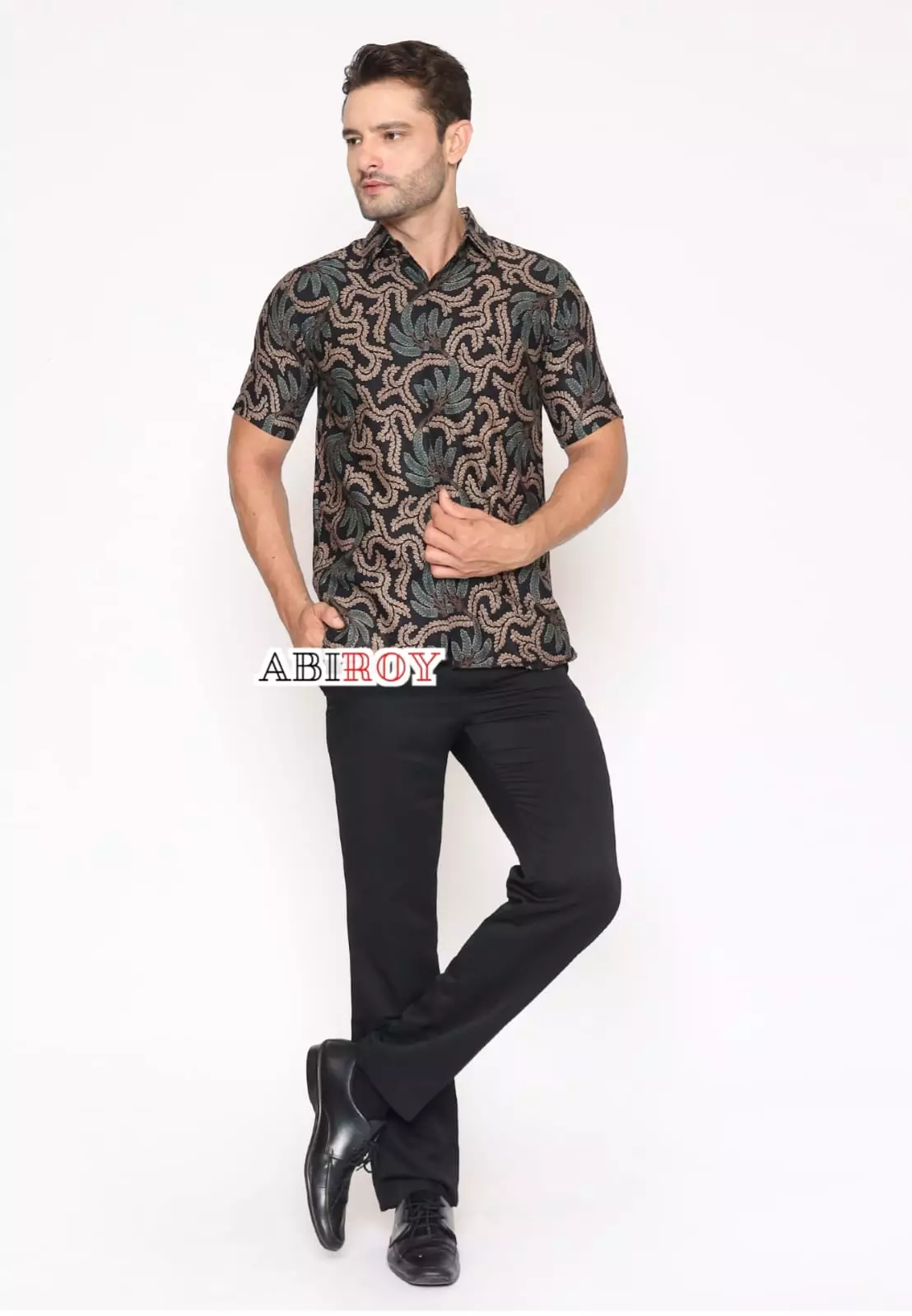 Kemeja Batik Pria Premium Slimfit Elegant Modern Lengan Pendek Patuk Ijo