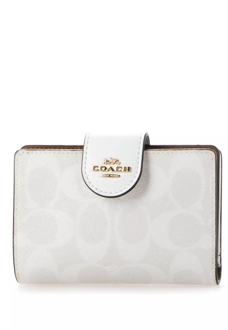 Coach Medium Corner Zip Wallet In Signature Canvas Gracier White