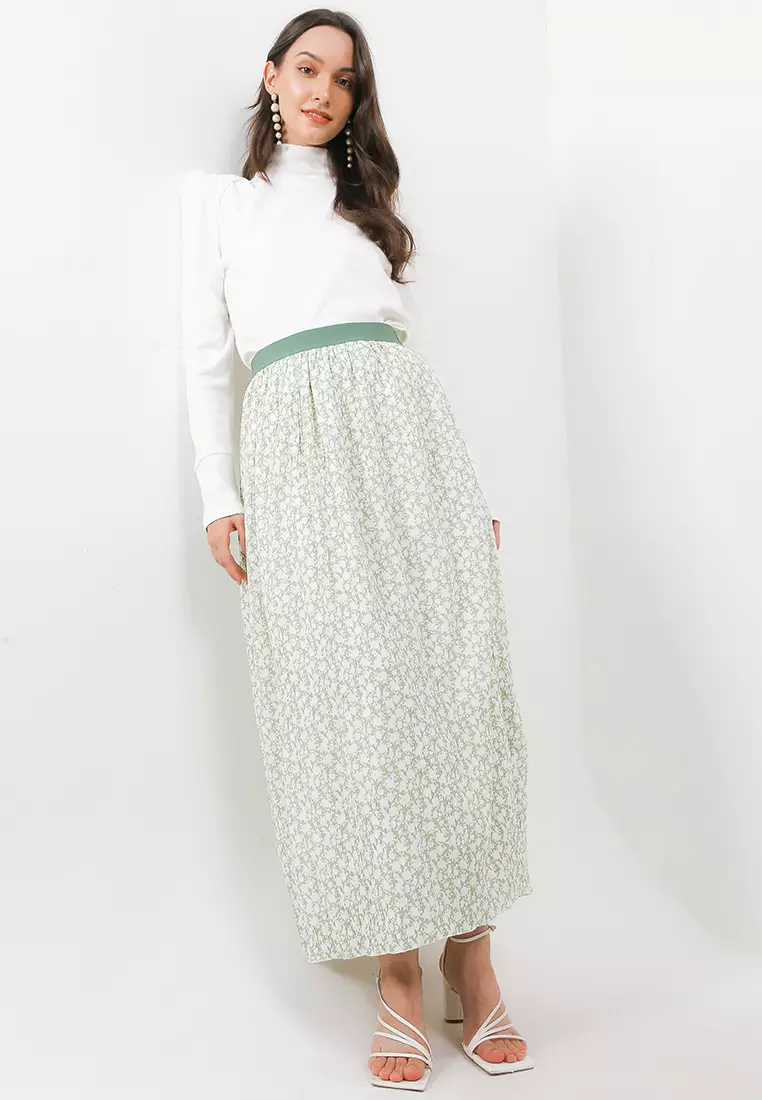 Printed Pleats Maxi Skirt