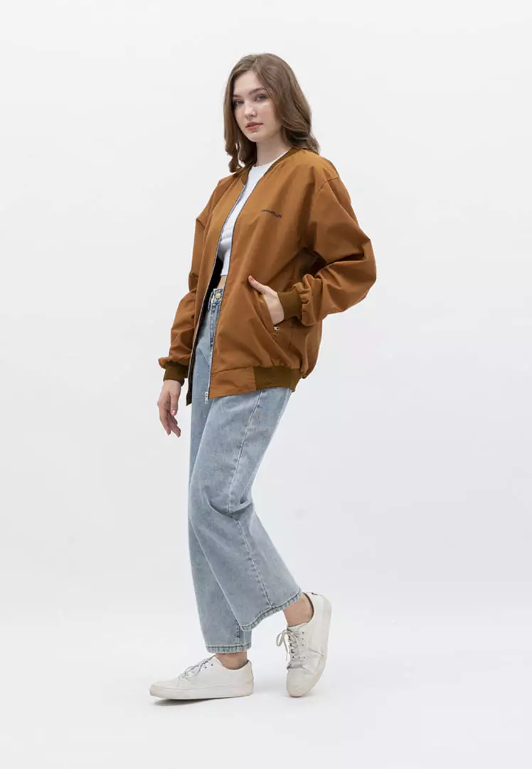 Houseofcuff Jaket Bomber Wanita Pria Unisex Polos Windbreaker Cokelat