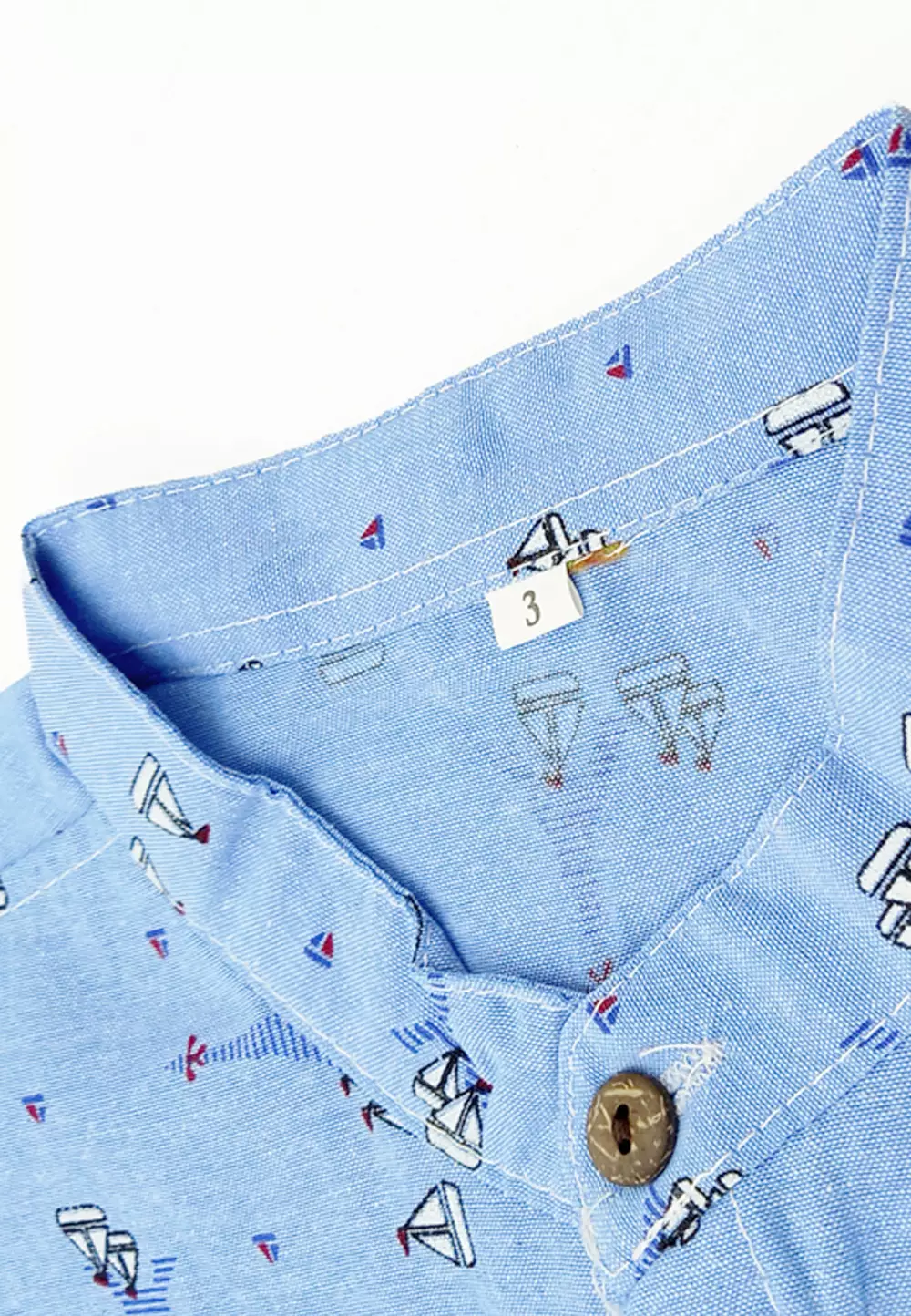 Wakakids Kemeja Anak Laki Laki Usia 1 Tahun Hingga 8 Tahun Atasan Baju Kerah Shanghai Mandarin Collar Motif Eiffel Tower Full Printing 4231 Vensk Biru