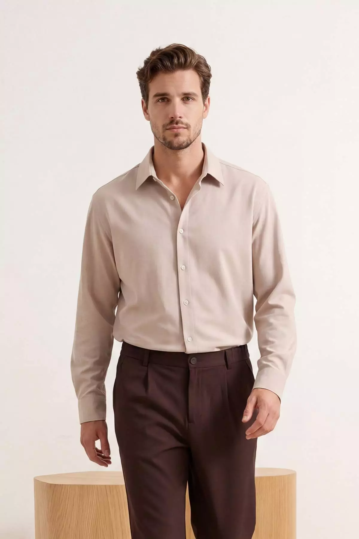 Brown Modal Regular Fit Summer Woven Men'S Shirt Tmnss26Go00040