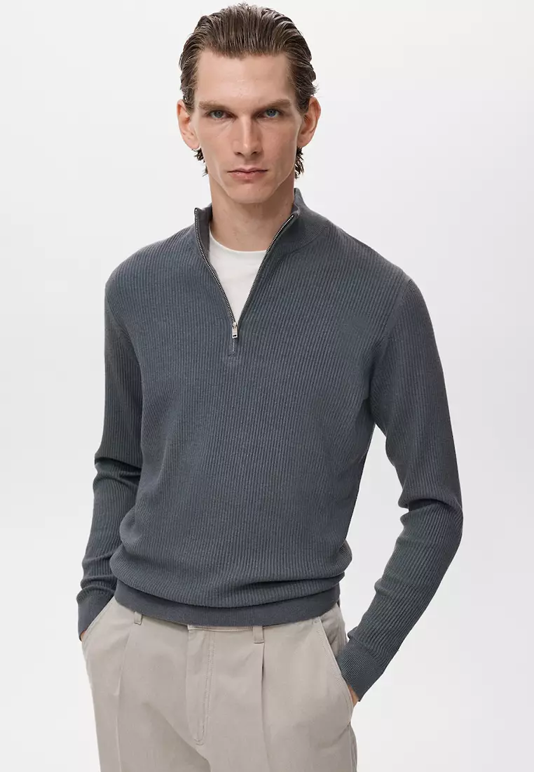 Ribbed Sweater With Zip Neck