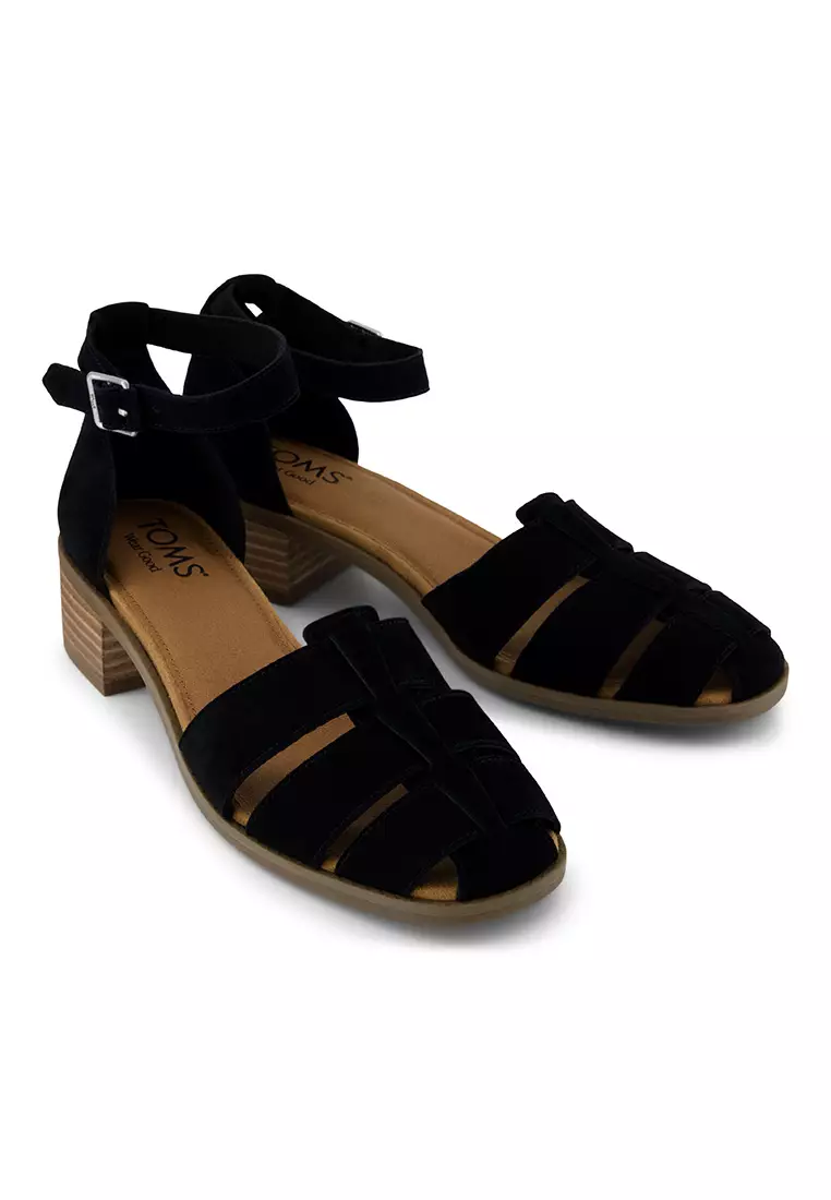 TOMS Women Jaclyn Fisherman Black Kid Suede Heels