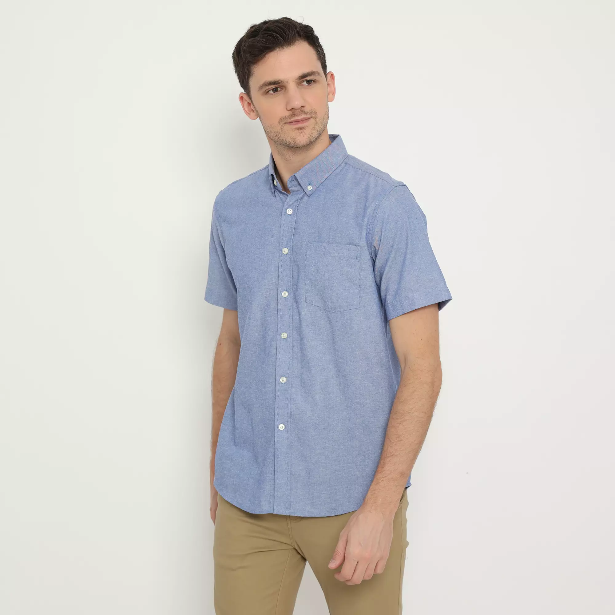 Platini Kemeja Pria Polos Oxford Pendek Dusty Blue 1069
