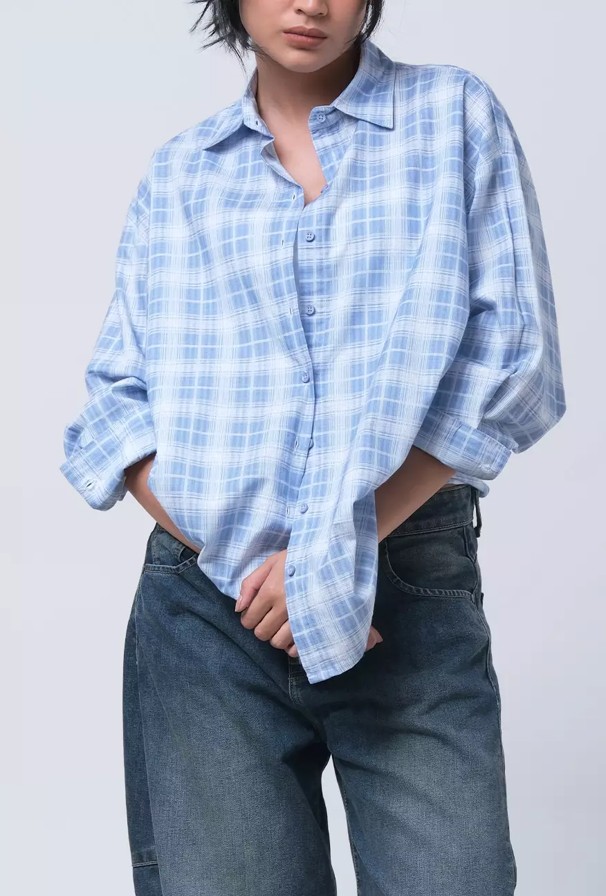 Kemeja Wanita Thinesa Blue White