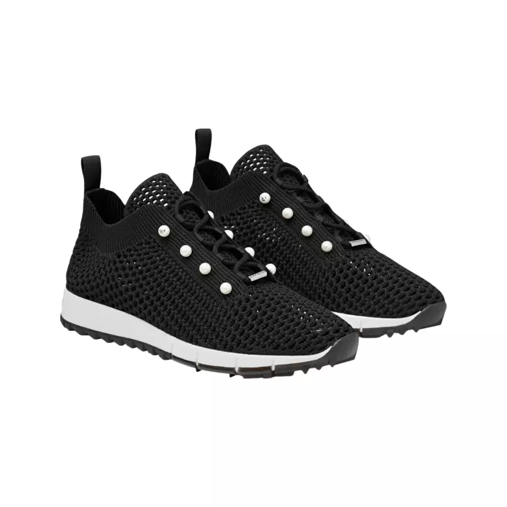[5.5UPER DEALS] Veles Crochet Knit Low-Top Trainers with Pearls X Black Mix