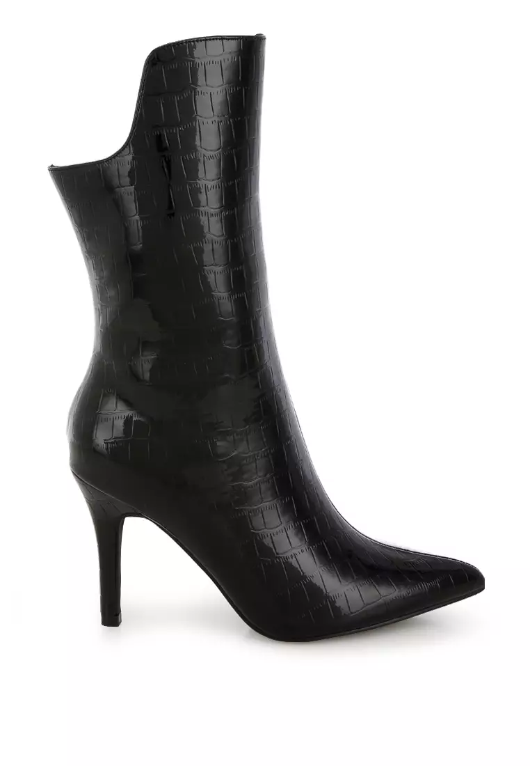 Buy London Rag Croco Stiletto Heel Mid-Calf Boots In Black 2025