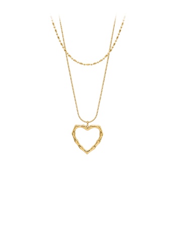 Glamorousky silver Simple and Romantic Plated Gold 316L Stainless Steel Hollow Heart Pendant with Double Layer Necklace AFEADACB7CC509GS_1