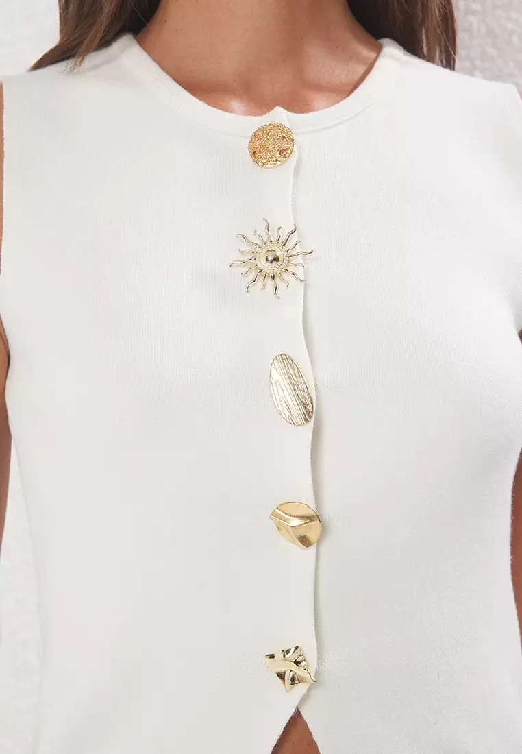 Ecru Button Detail Waistcoat  TWOSS25YE00043