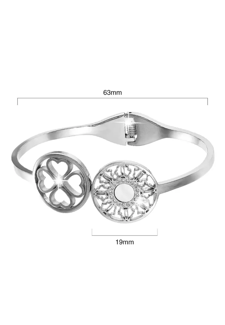 Artistic Floral Hinged Bangle-White Gold/Clear