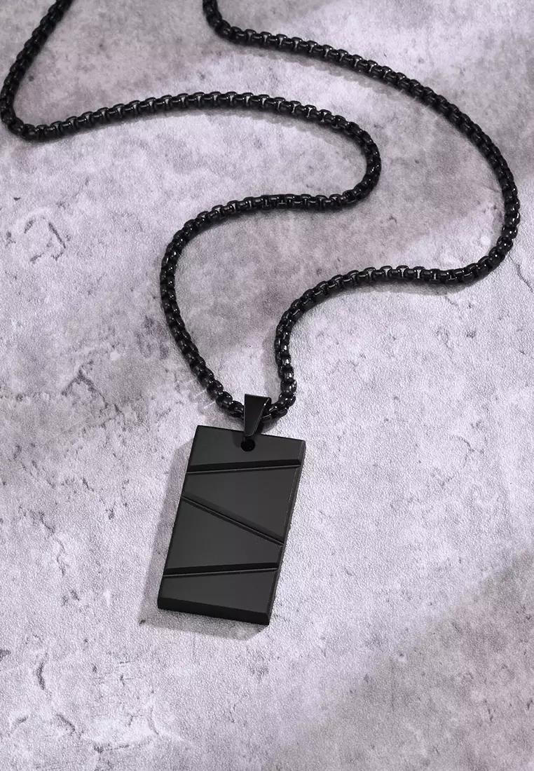 Titanium Steel Rectangle Bar Pendant Necklace JW QX-1927
