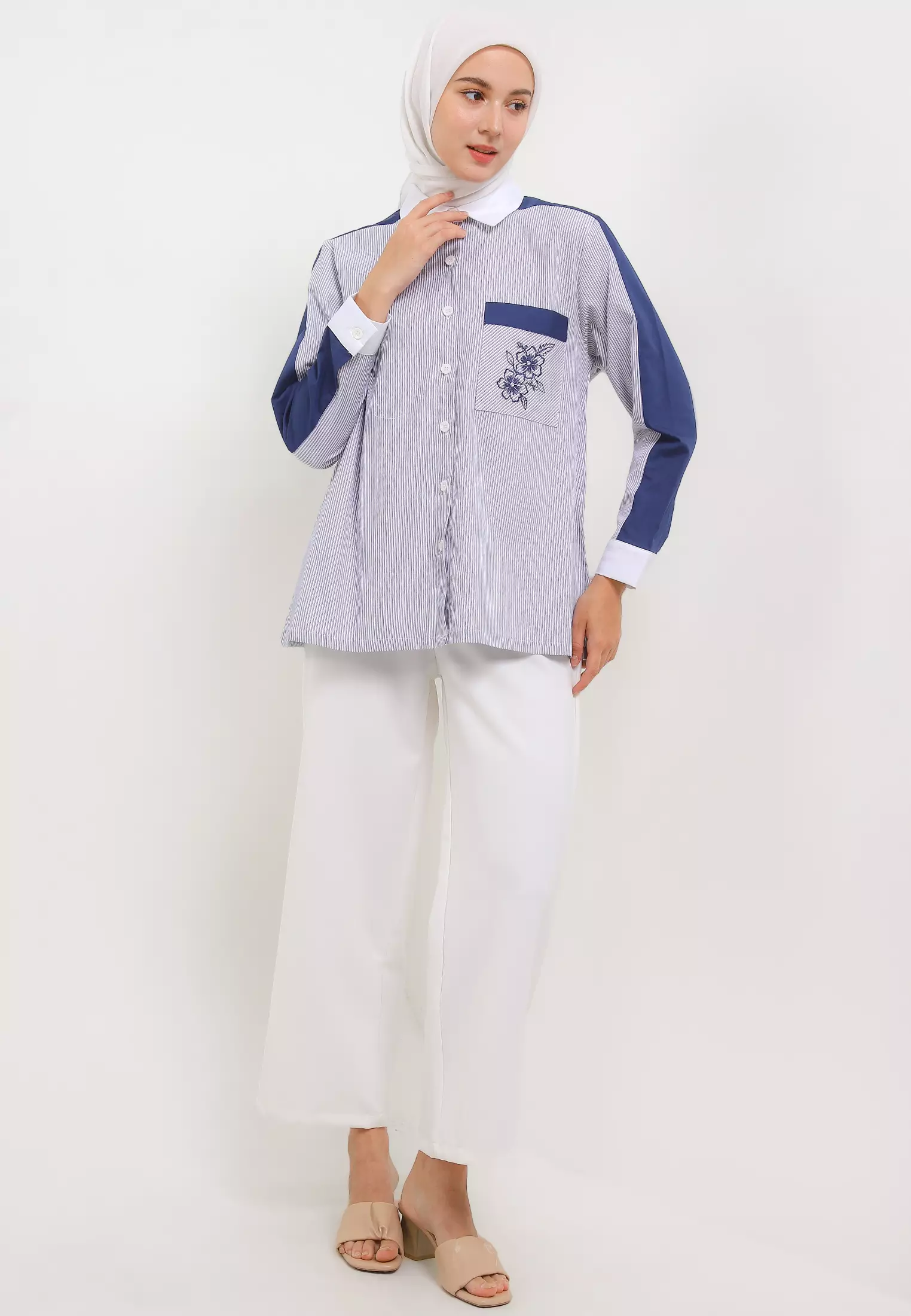 MFMW Harver Atasan kemeja Biru Motif Salur