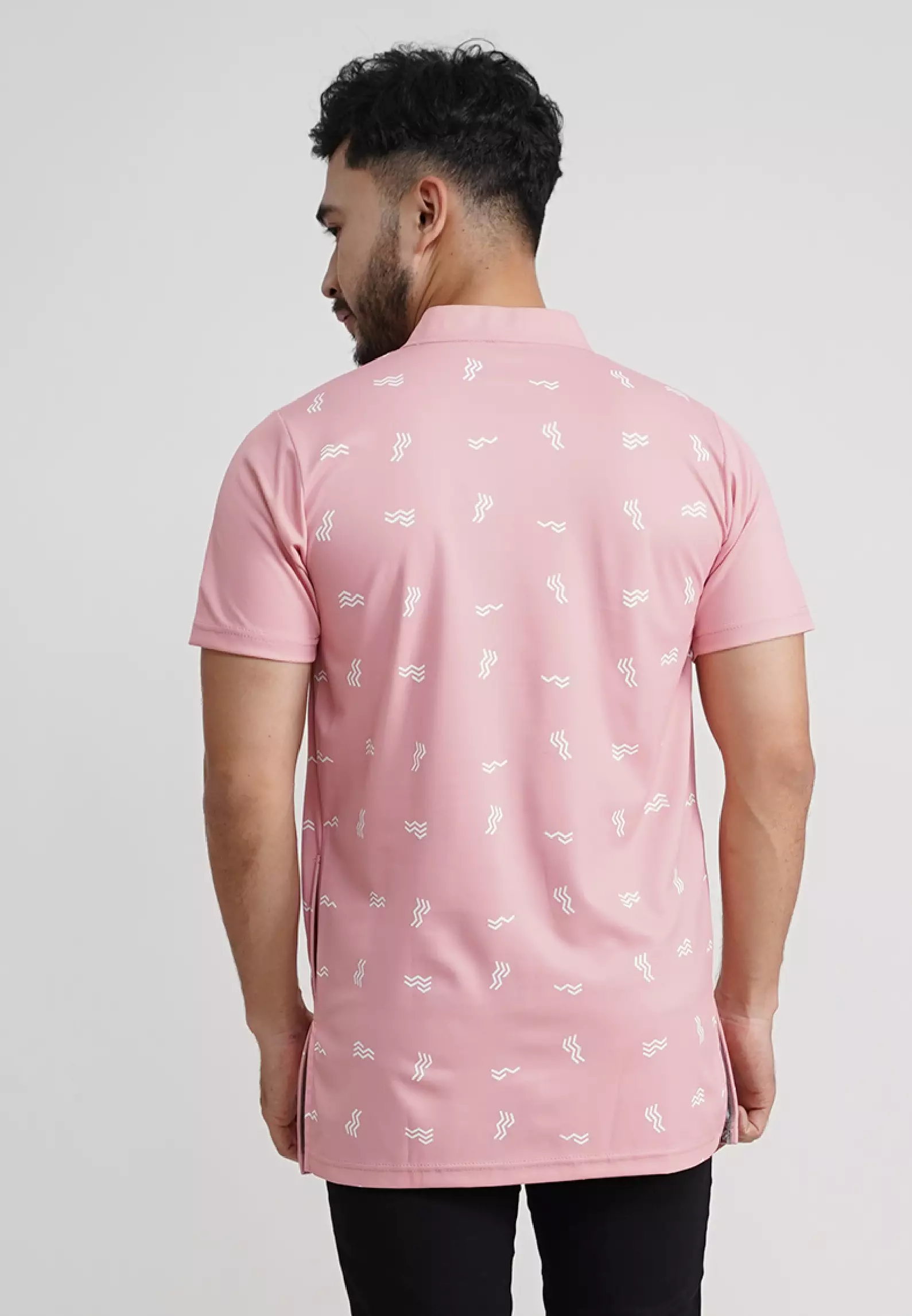 Tiento Pakaian Koko Pria Baju Muslim Kurta Atasan Lengan Pendek Motif Ixora