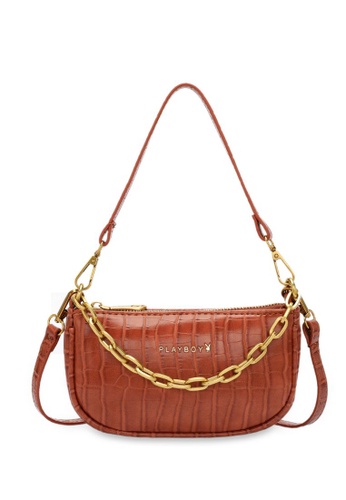 Buy Playboy Bunny Chain Croc Effect Baguette Bag Online Zalora