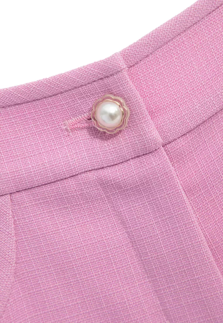 Pink Wide Leg Pants With Floral Embroidery Detail