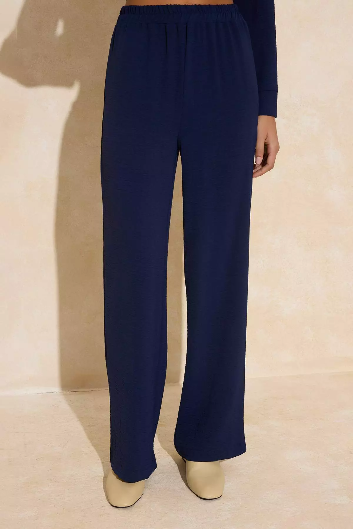 Navy Blue Gold Button Detailed Aerobin Shirt-Pants Woven Bottom-Top Set Tctss25Us00034