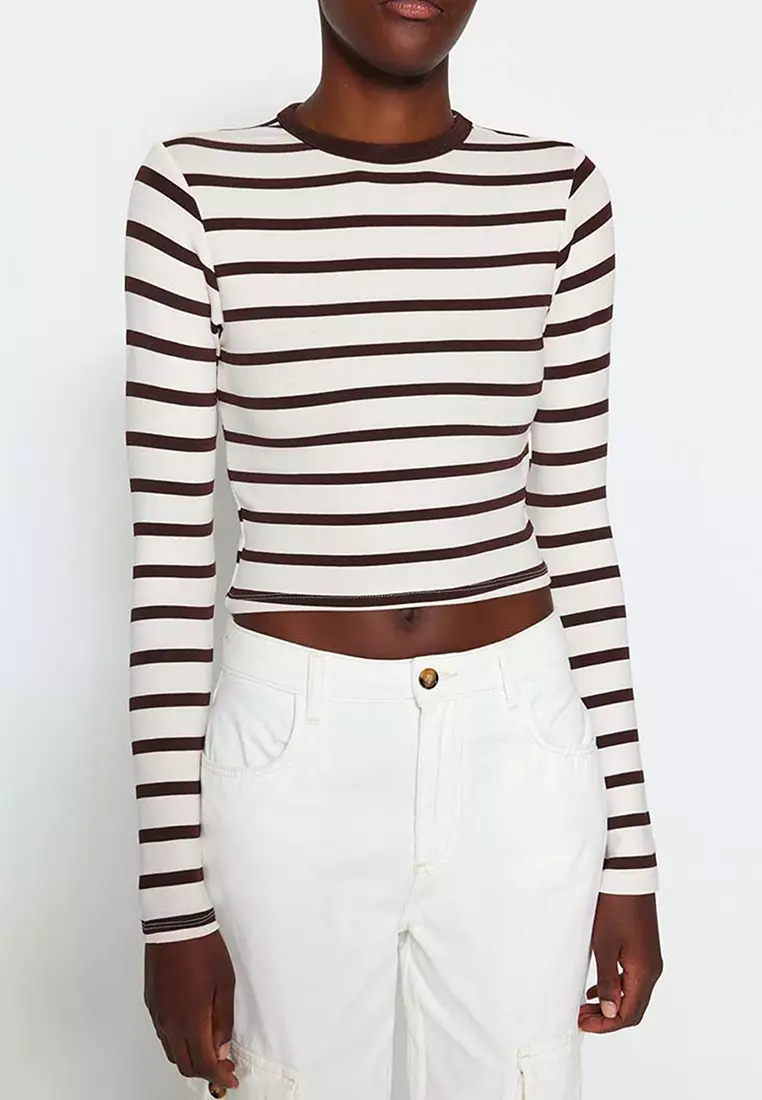 Striped Fitted Crop Knit Top