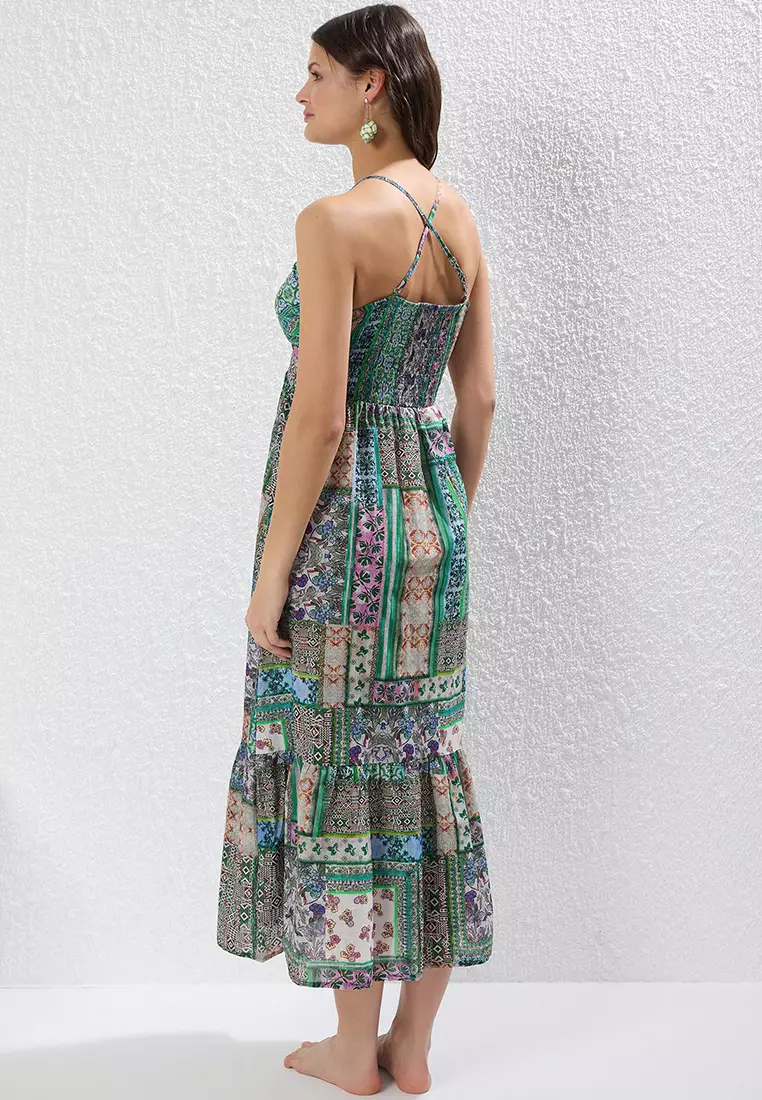 Ethnic Patterned Weaving 100% Cotton Beach Dress TBESS25EL00110