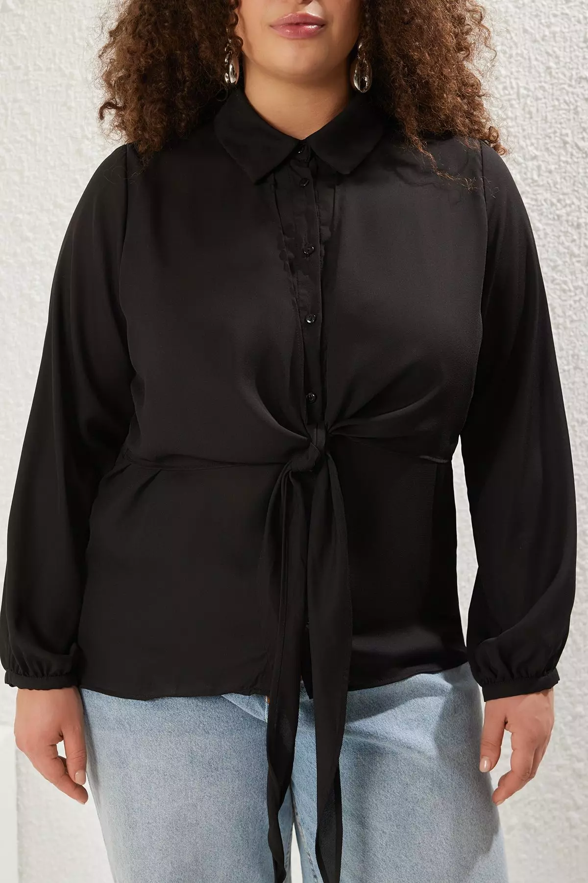Plus Size Waist Tie Detailed Shirt