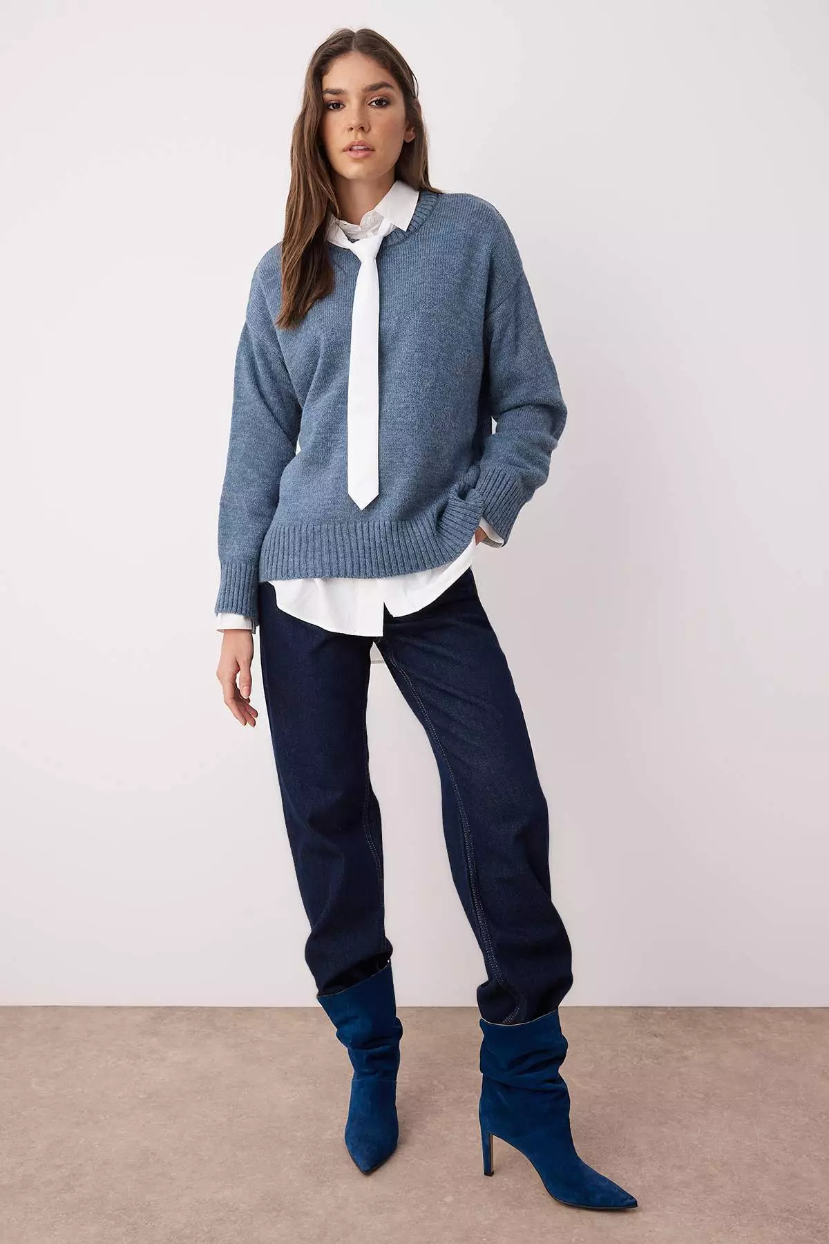 Indigo Wide Fit Soft Textured Knitwear Sweater