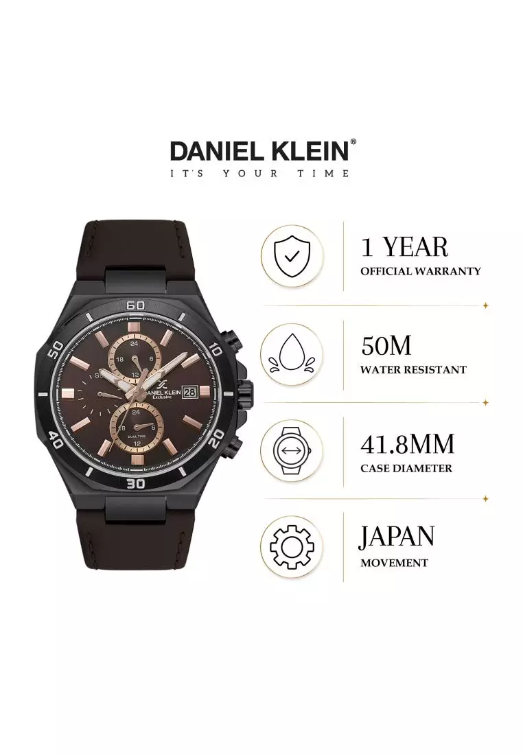 Exclusive Men's Chronograph Watch Brown Genuine Leather DK.1.14003-5