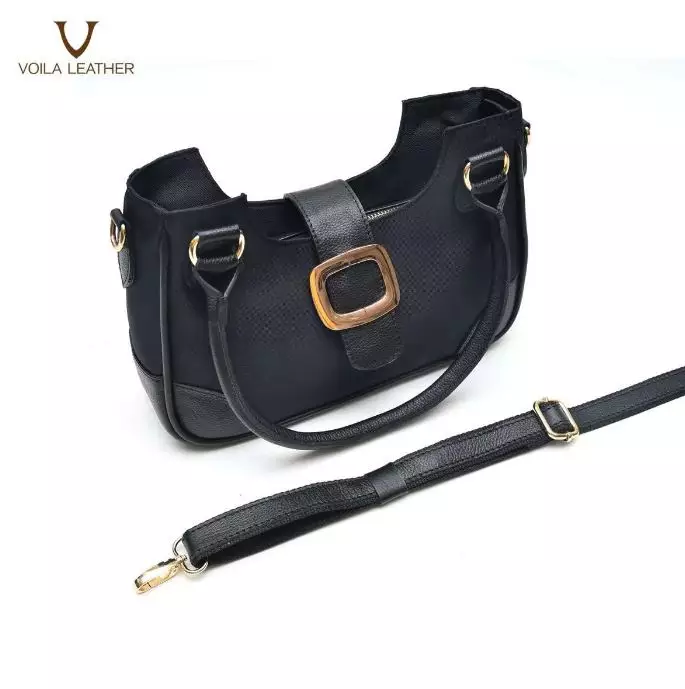 Medium Tote & Sling Nylon Kombinasi Kulit Asli Voila Fara Black