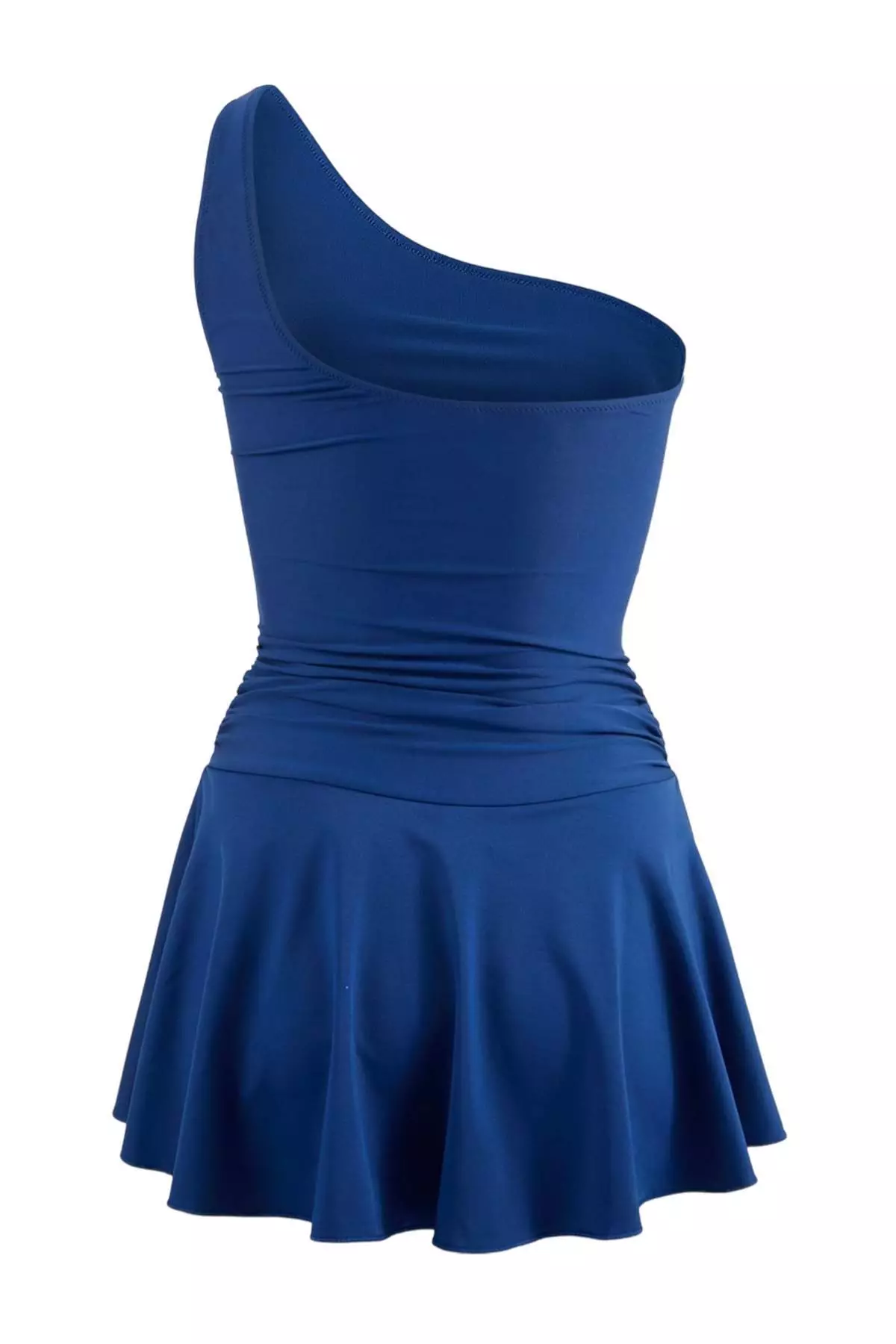 Dark Navy Blue One-Shoulder Covered Shorts Skirt Basic Swimsuit Tbess25Ma61