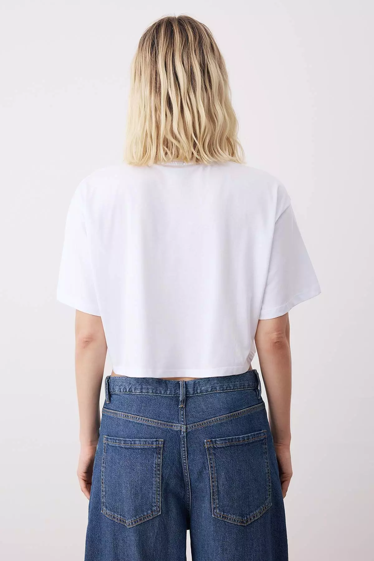 White-White 2-Pack 100% Cotton Relax/Comfortable Cut Crop Knit T-Shirt