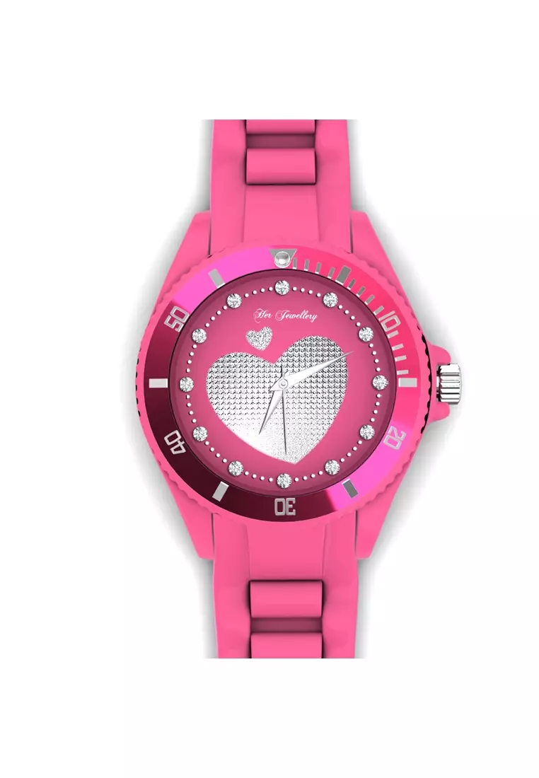 Her Jewellery Sweetheart Watch Pink Luxury Crystal Embellishments plated with 18K Gold