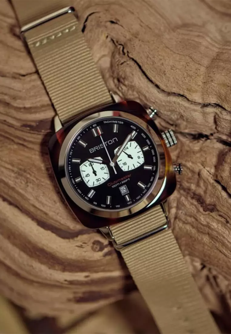 Briston Clubmaster Sport Champagne Fabric Analog Quartz Watch For Men 17142.SA.TS.1.NK