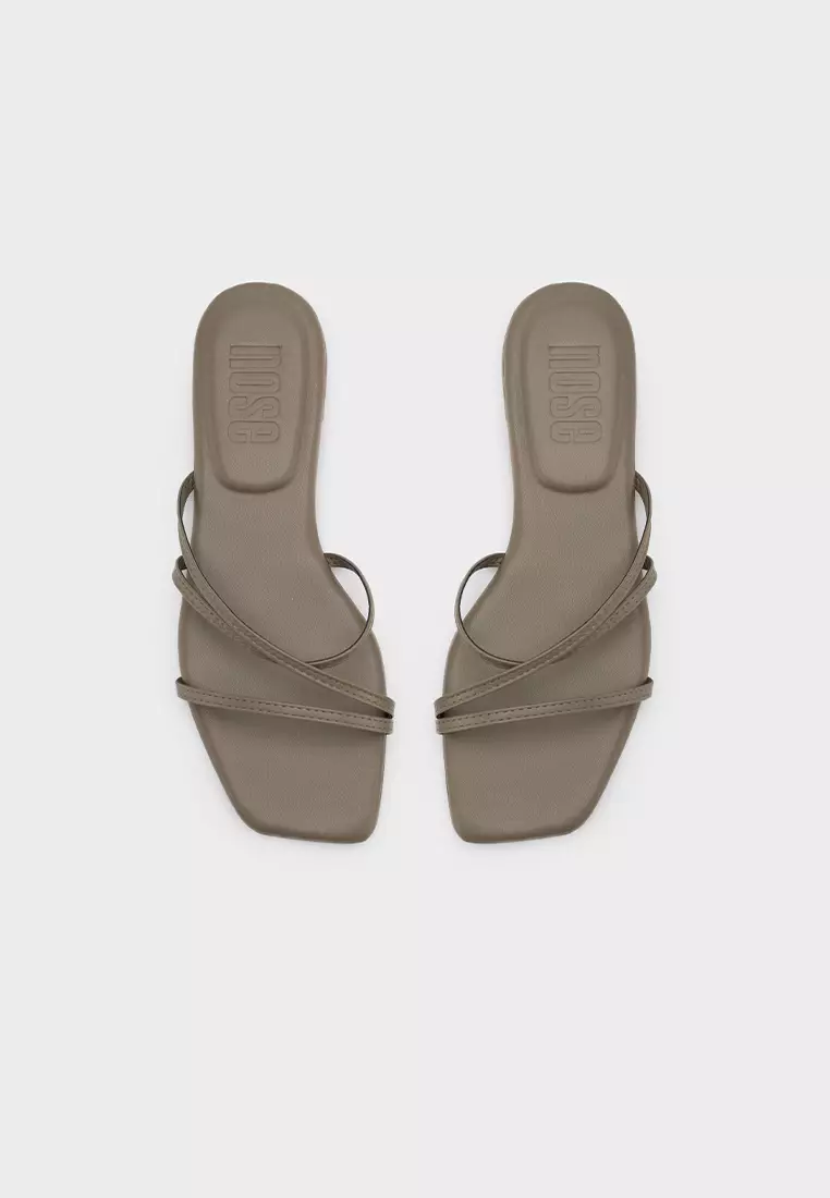 CLOUDFOAM CUSHIONED SQUARE TOE STRAPPY FLAT SLIDES