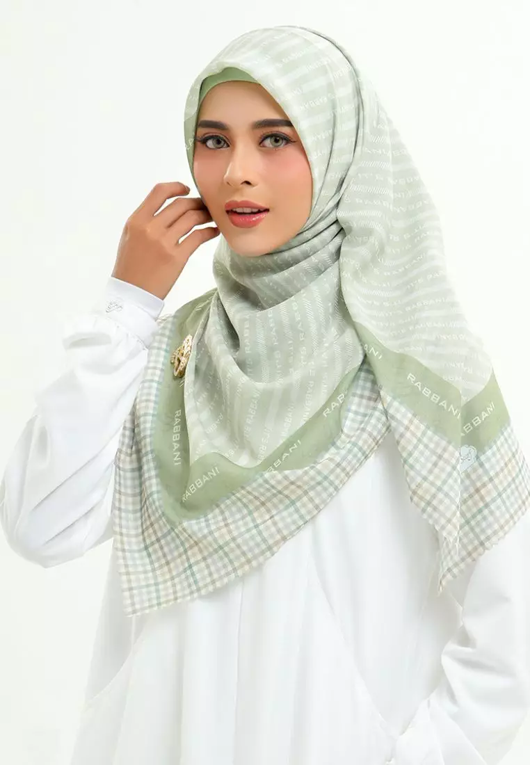 Rabbani - Kerudung Segi Empat Motif Tetra Biani H0 - Green Tea