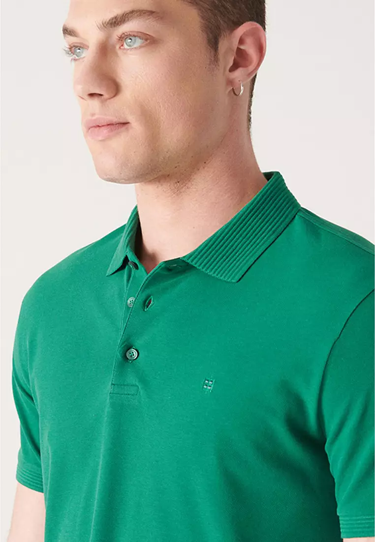 Men's Green 3 Button 100% Egyptian Cotton Polo Neck T-Shirt B001027