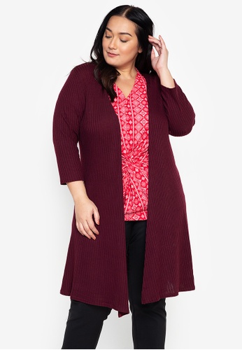 Curvy red Plus Size Knitted Straight Long Cardigan 69850AA472946EGS_1