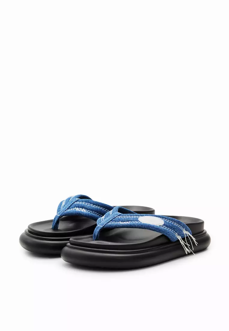 Denim toe post sandals