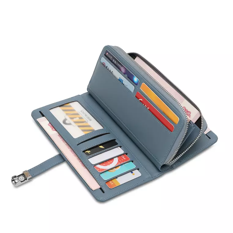 Dompet Panjang Wanita (Women's RFID Magnet Button Bi Fold Leather Long Wallet / Purse)