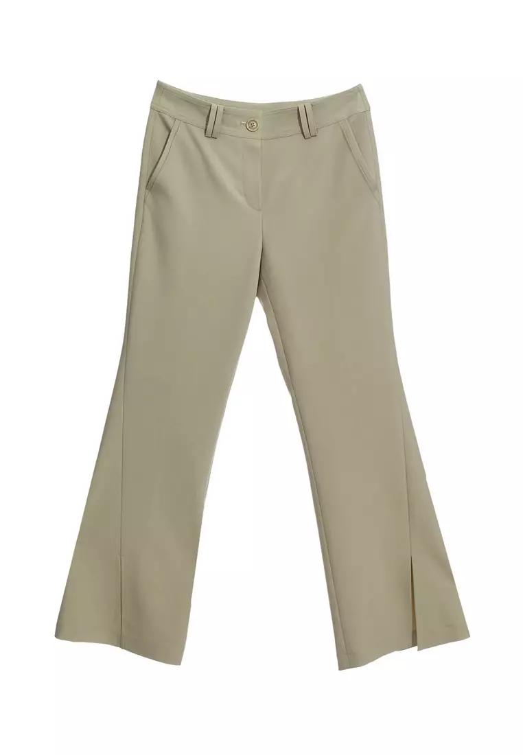 Boot Leg Green Pants With Front Slit