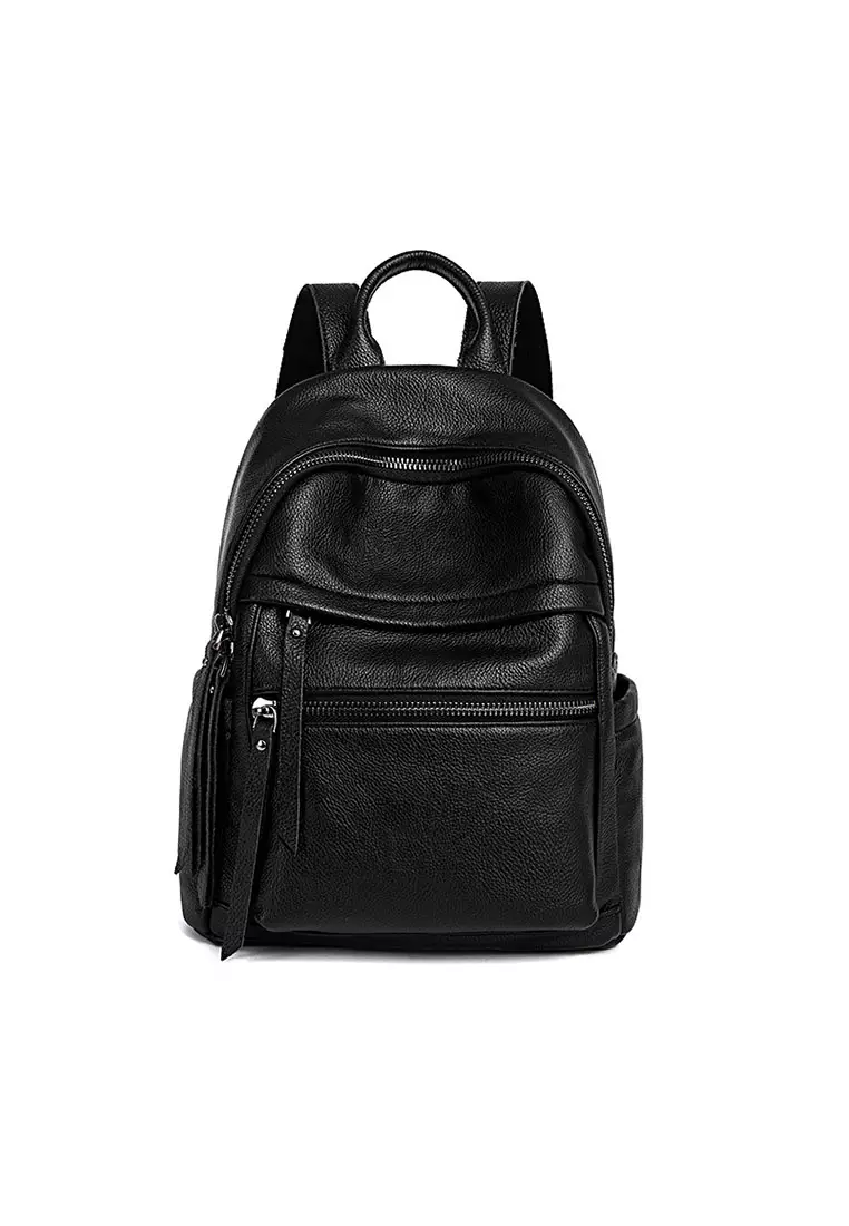 Black leather discount backpack for school