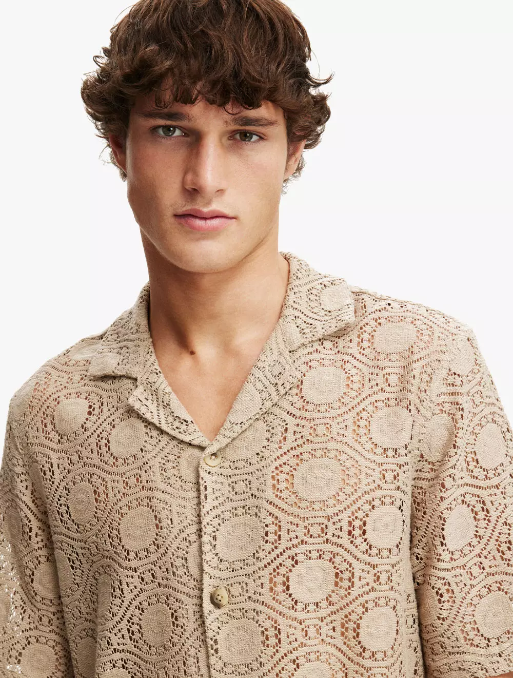 Cotton On - SHIRTS - Box Fit Short Sleeve Shirt - TAUPE LACE