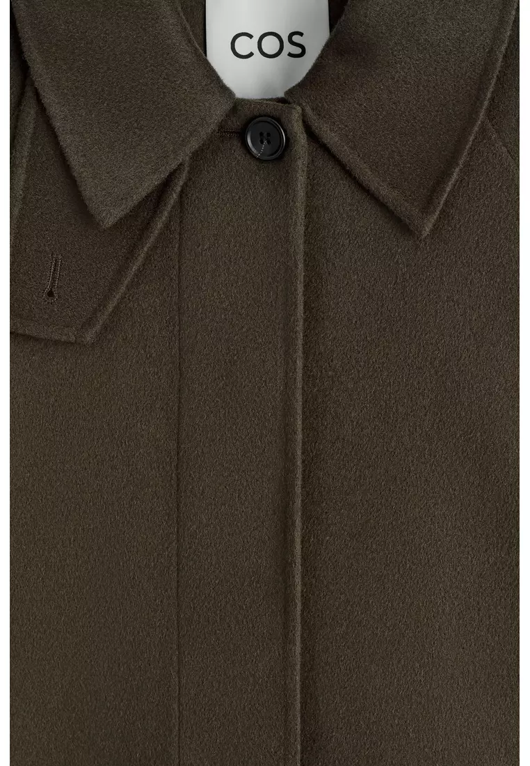 FUNNEL-NECK DOUBLE-FACED WOOL SHORT COAT