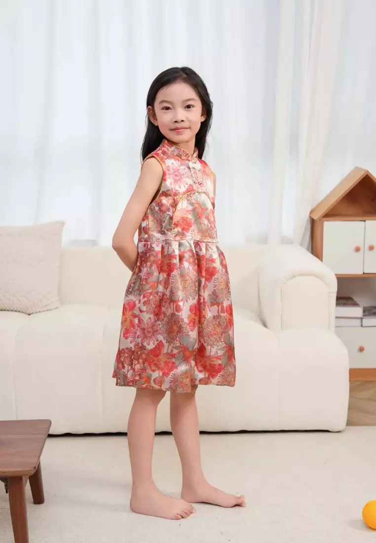 紅花無袖嬰幼兒女童旗袍连衣裙0845