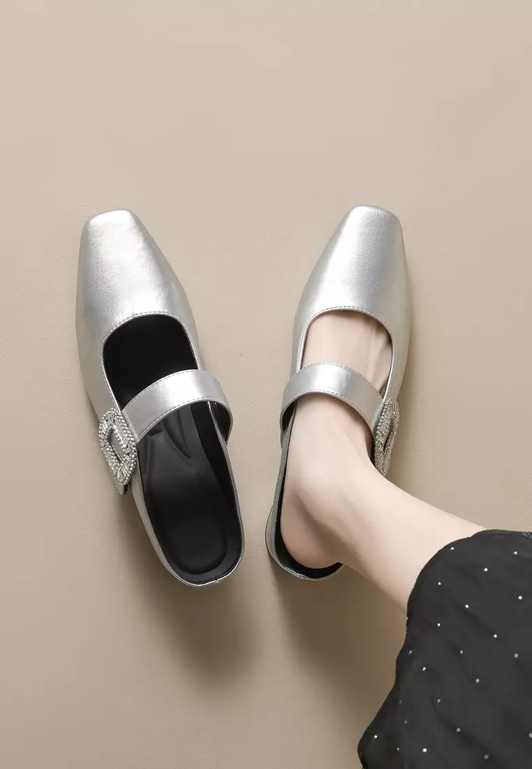 3CM Rhinestone Buckle Strap Mules WW958-5
