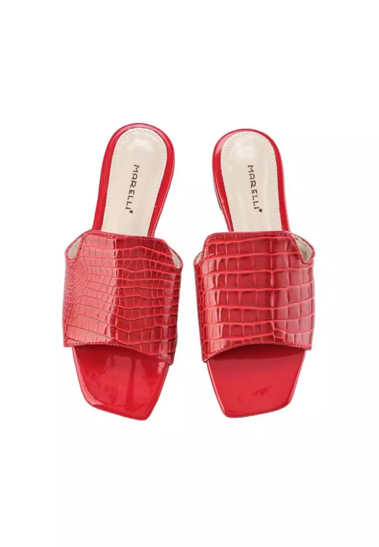 Minerva Sandal mules wanita Flat Slip On - Red