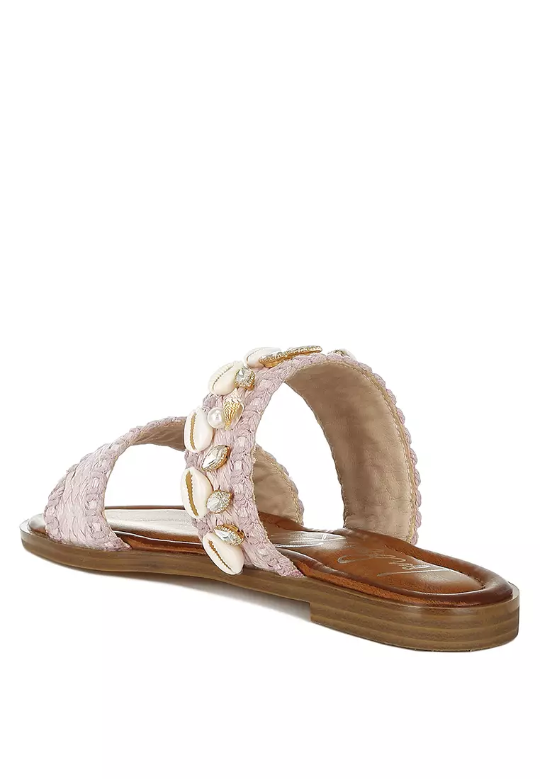 Sandal Slip-On Shell & Diamante dalam Warna Pink