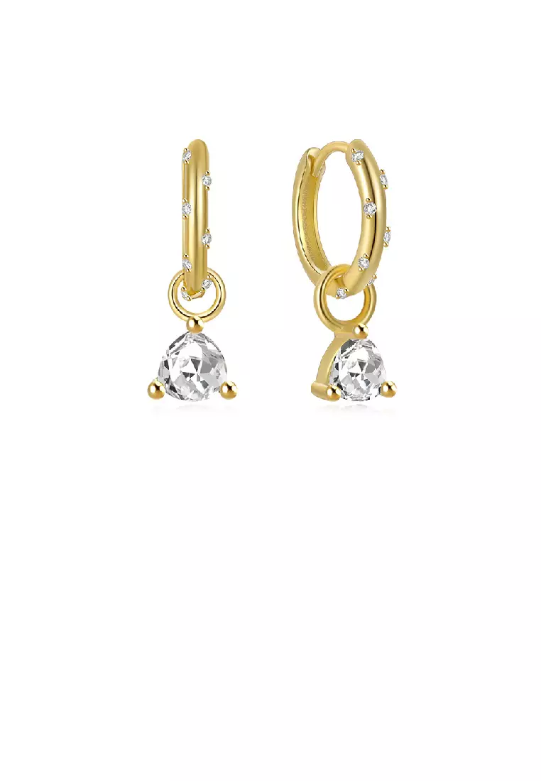 925 Sterling Silver Plated Gold Simple Fashion Triangle Geometric Earrings with White Cubic Zirconia
