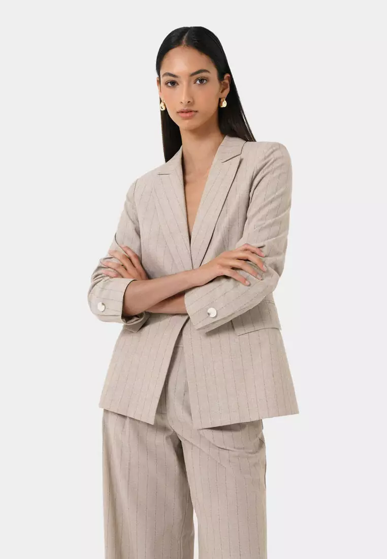 Ria Stripe Cotton Blend Jacket