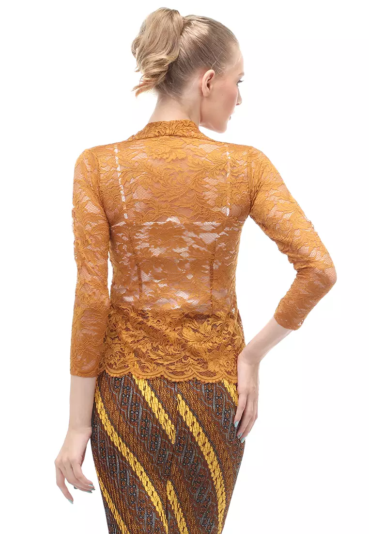 Hara Kebaya Seri 1 Motif Brokat Long Sleeves Atasan Wanita Transparan Premium Quality - Tembaga